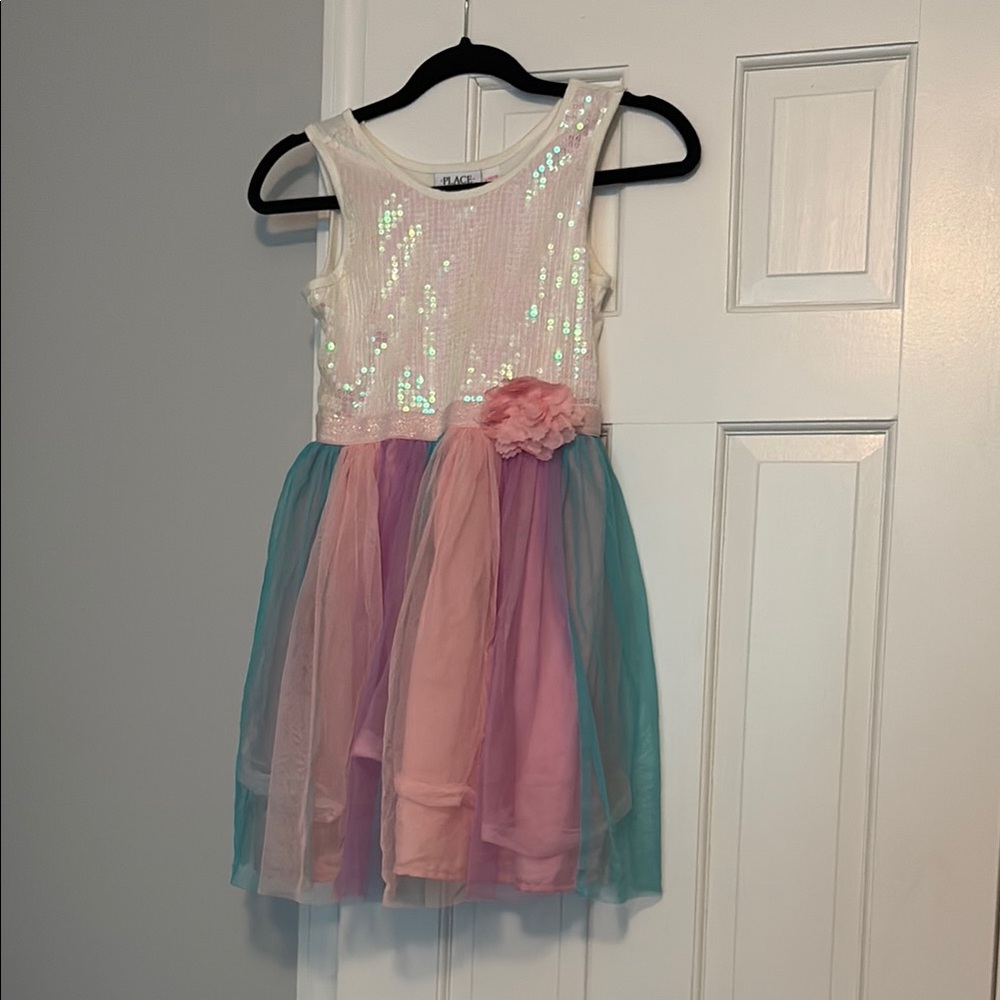The Children's Place Sequin and Tulle Dress - White, Pink, Teal